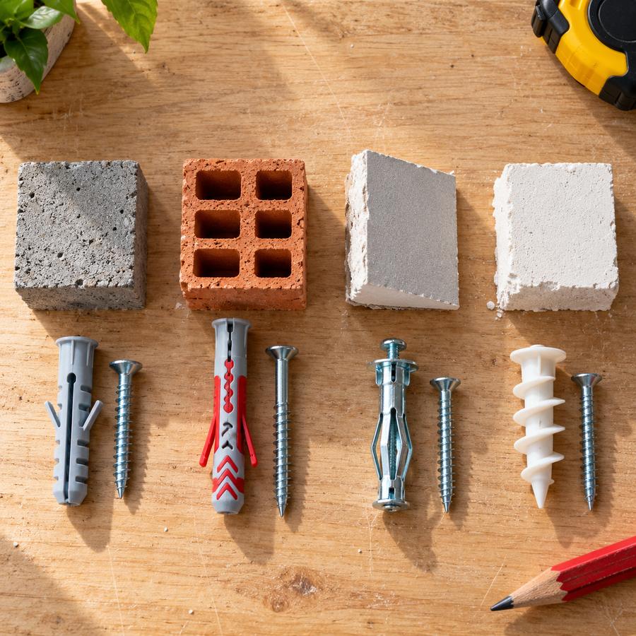 Chevilles adaptées à chaque type de mur : béton, brique, placo, carreau de plâtre
